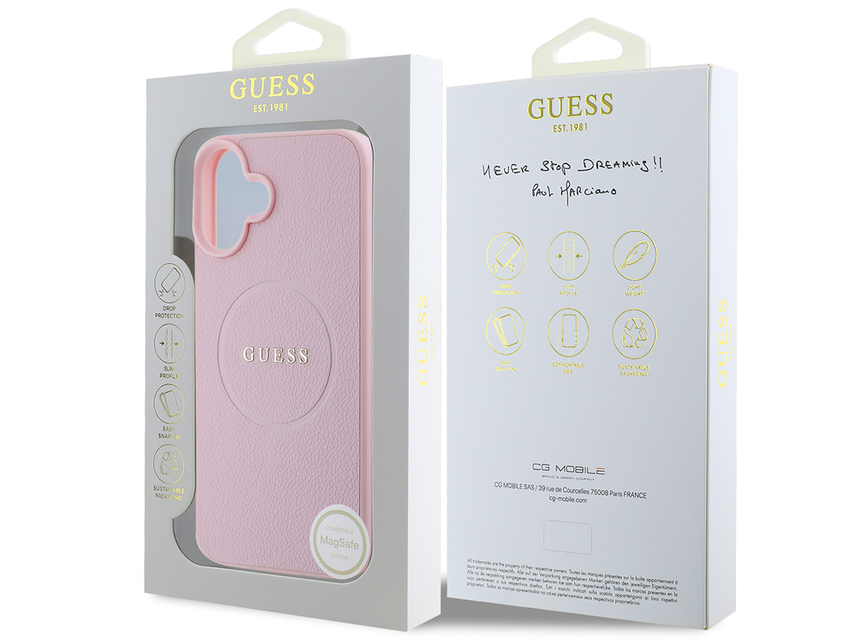 Guess Leatherette MagSafe Case Roze - iPhone 16 Plus hoesje