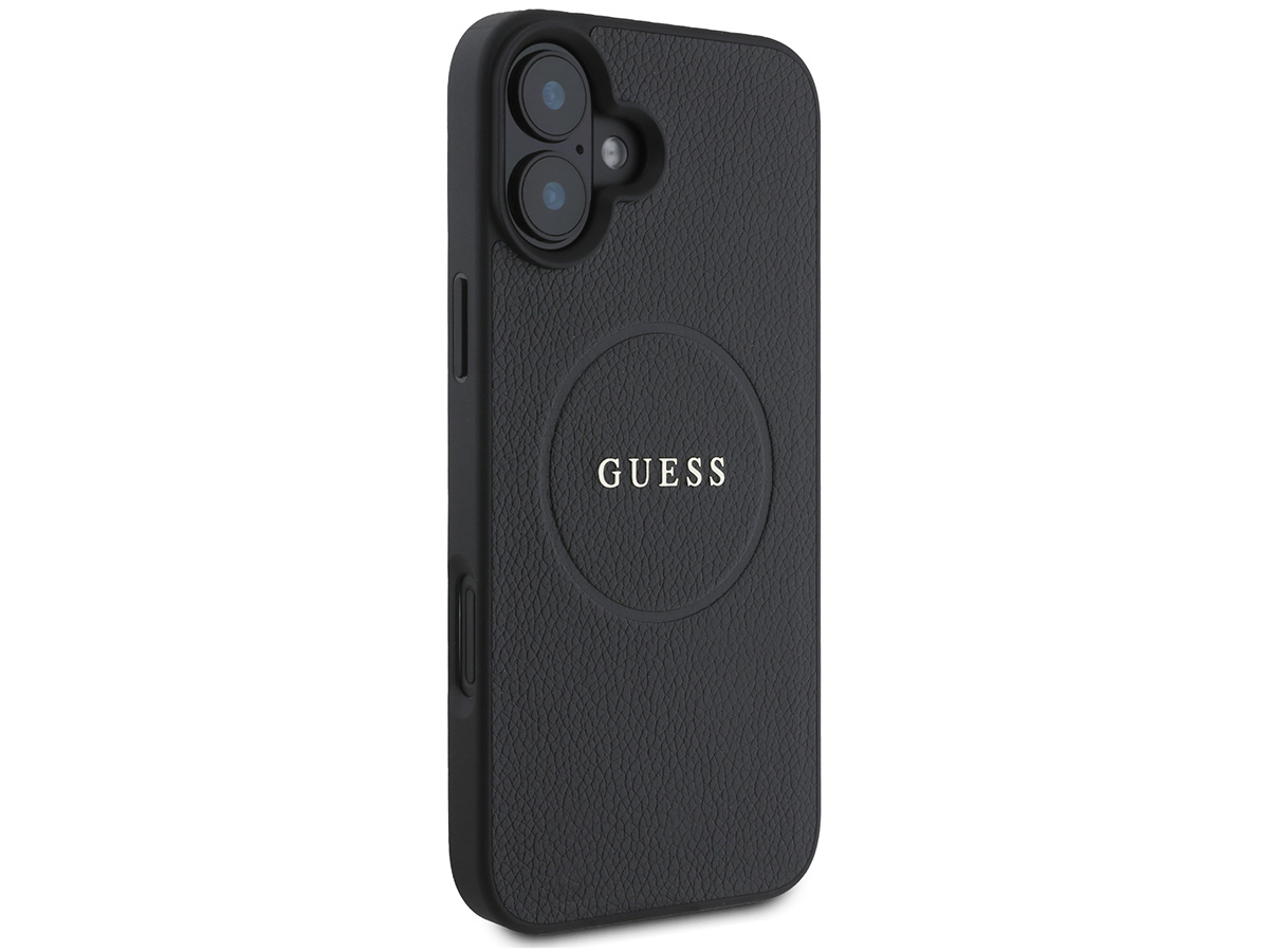 Guess Leatherette MagSafe Case Zwart - iPhone 16 Plus hoesje