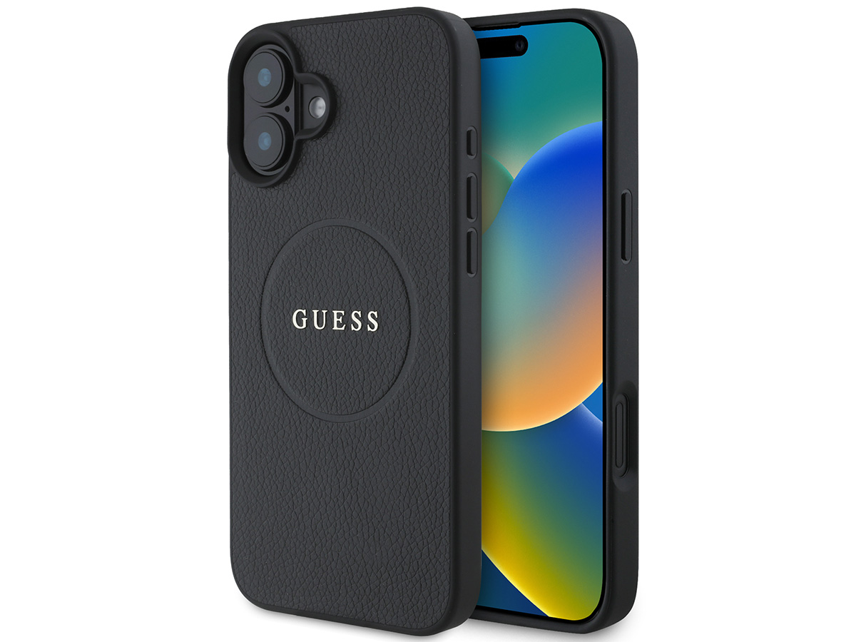 Guess Leatherette MagSafe Case Zwart - iPhone 16 Plus hoesje