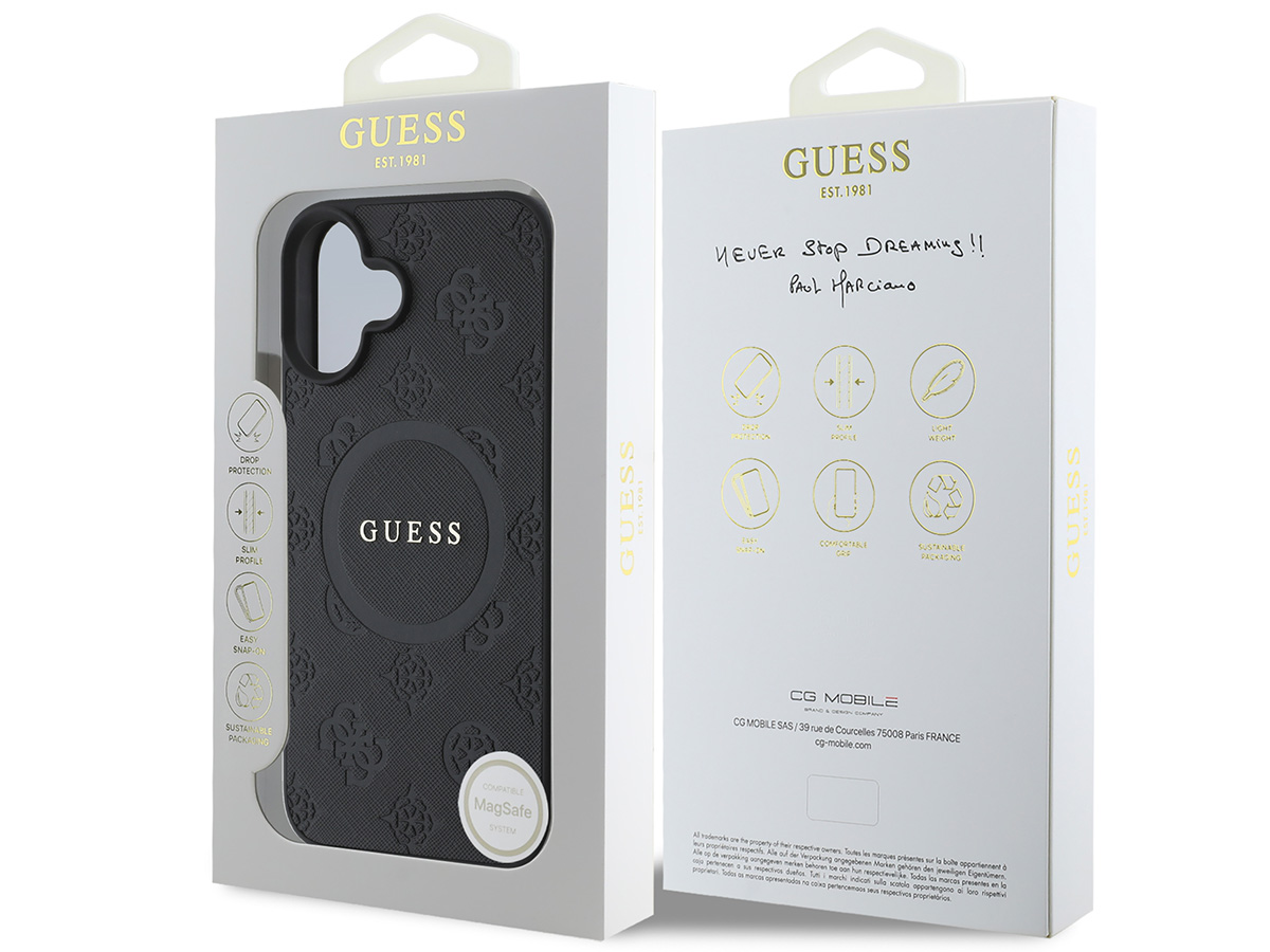 Guess Peony Logo MagSafe Case Zwart - iPhone 16 Plus hoesje