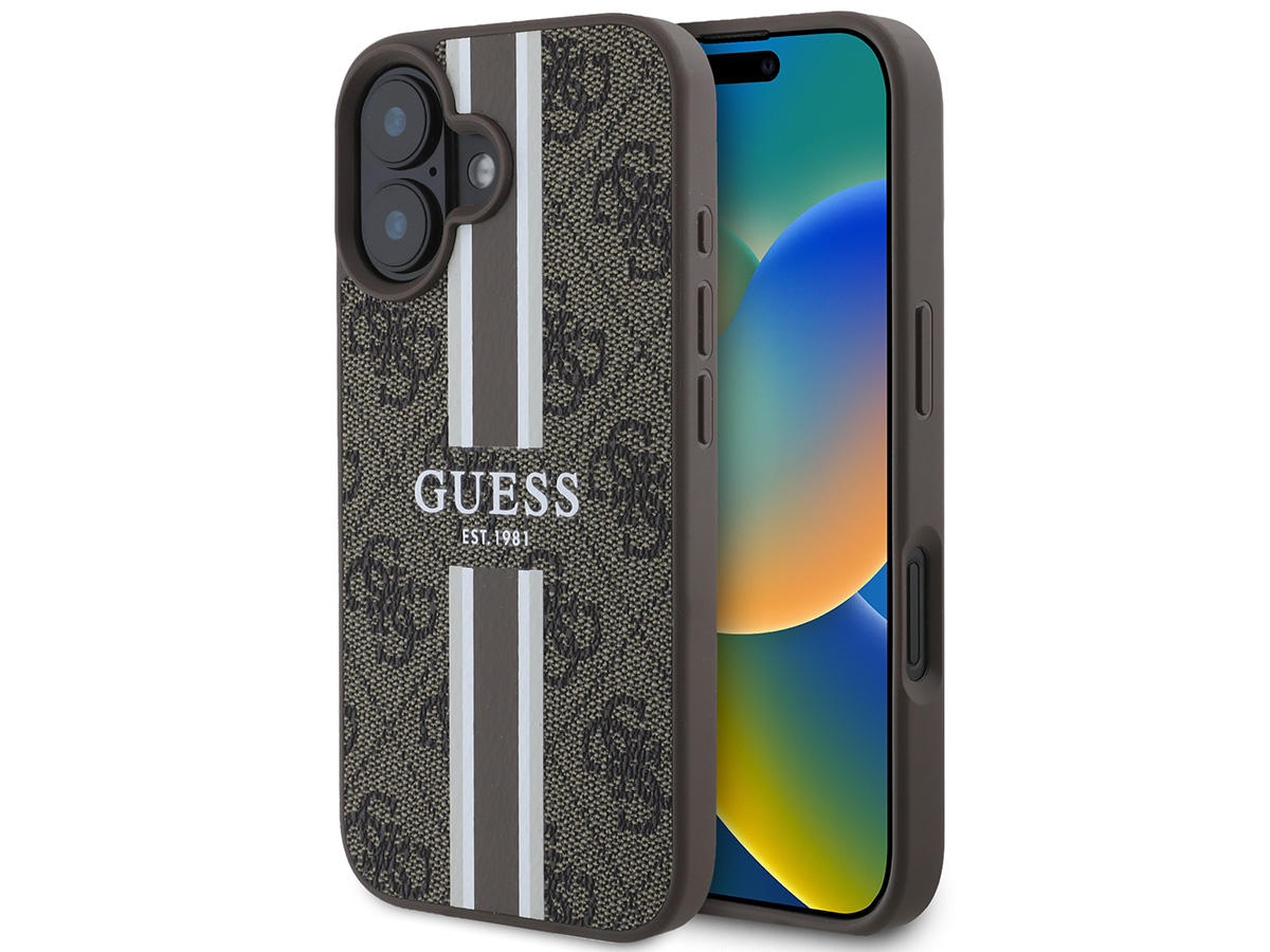 Guess Varsity Monogram MagSafe Case Bruin - iPhone 16 Plus hoesje