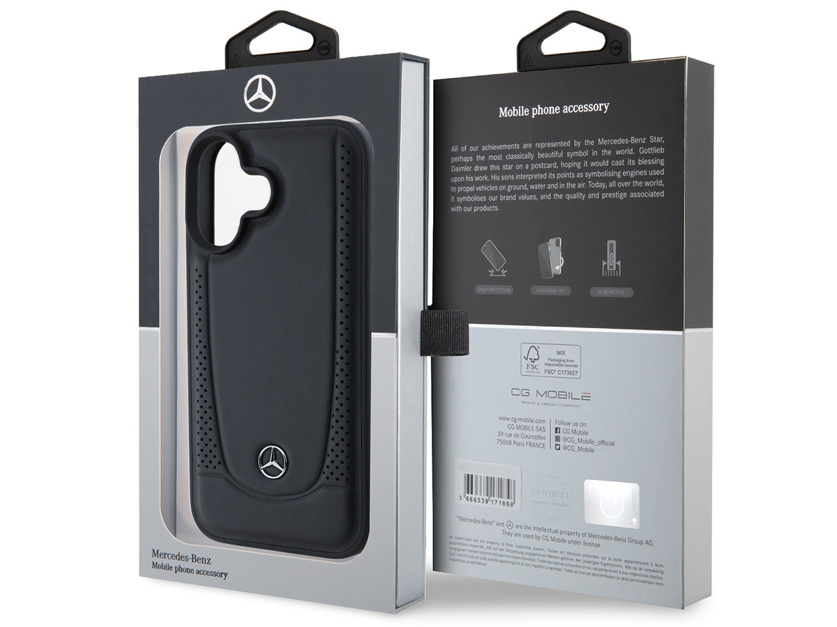 Mercedes-Benz Urban Leather Case Zwart - iPhone 16 Plus hoesje