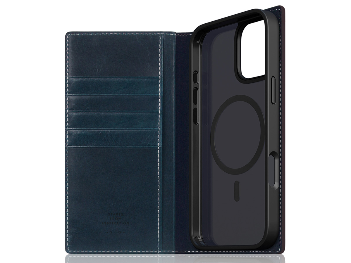 SLG Design D7 Italian Wax Leer Blauw - iPhone 16 Plus hoesje