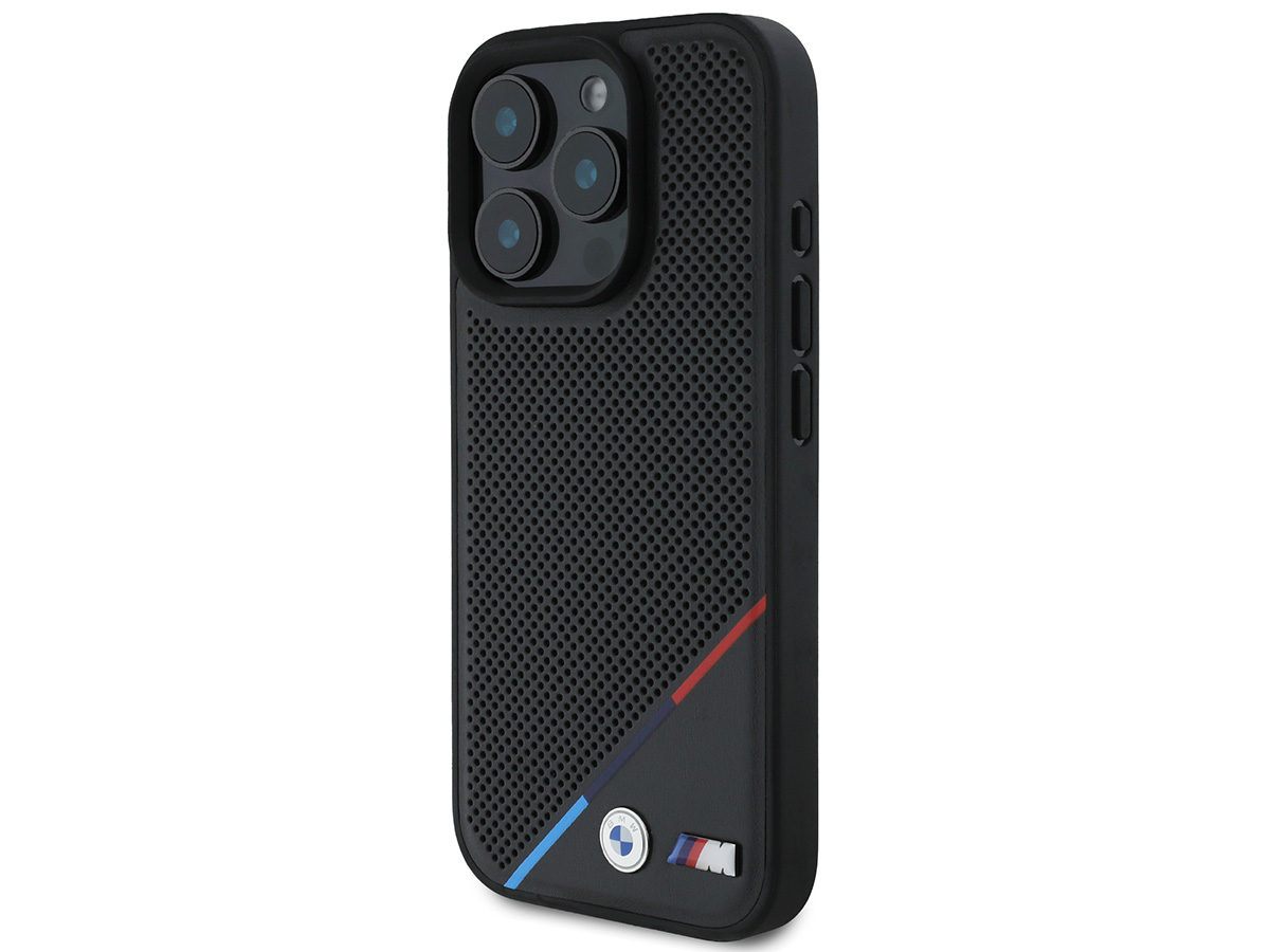 BMW M Perforated Tricolor MagSafe Case Zwart - iPhone 16 Pro hoesje