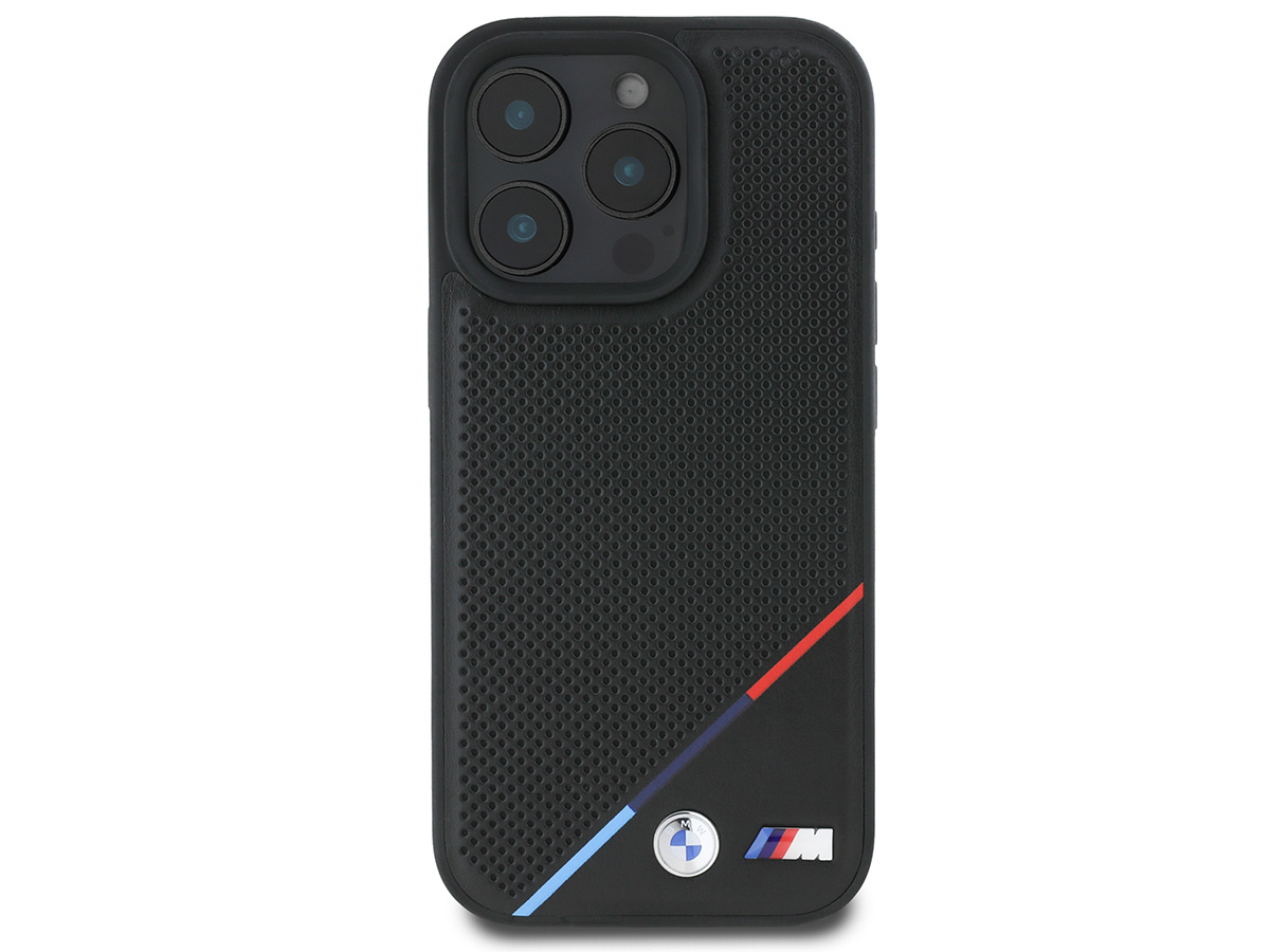 BMW M Perforated Tricolor MagSafe Case Zwart - iPhone 16 Pro hoesje