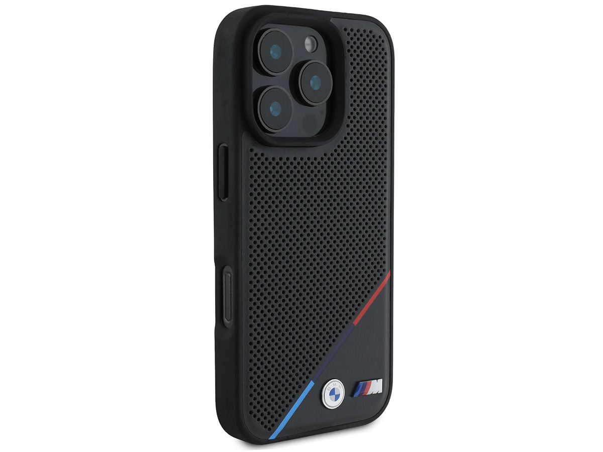 BMW M Perforated Tricolor MagSafe Case Zwart - iPhone 16 Pro hoesje