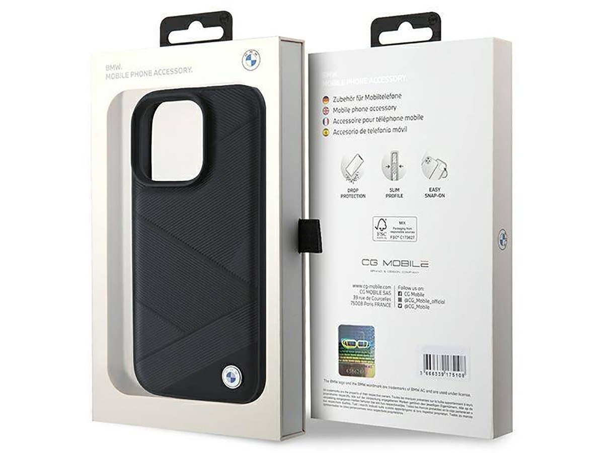 BMW Textured Leather Case Zwart - iPhone 16 Pro hoesje