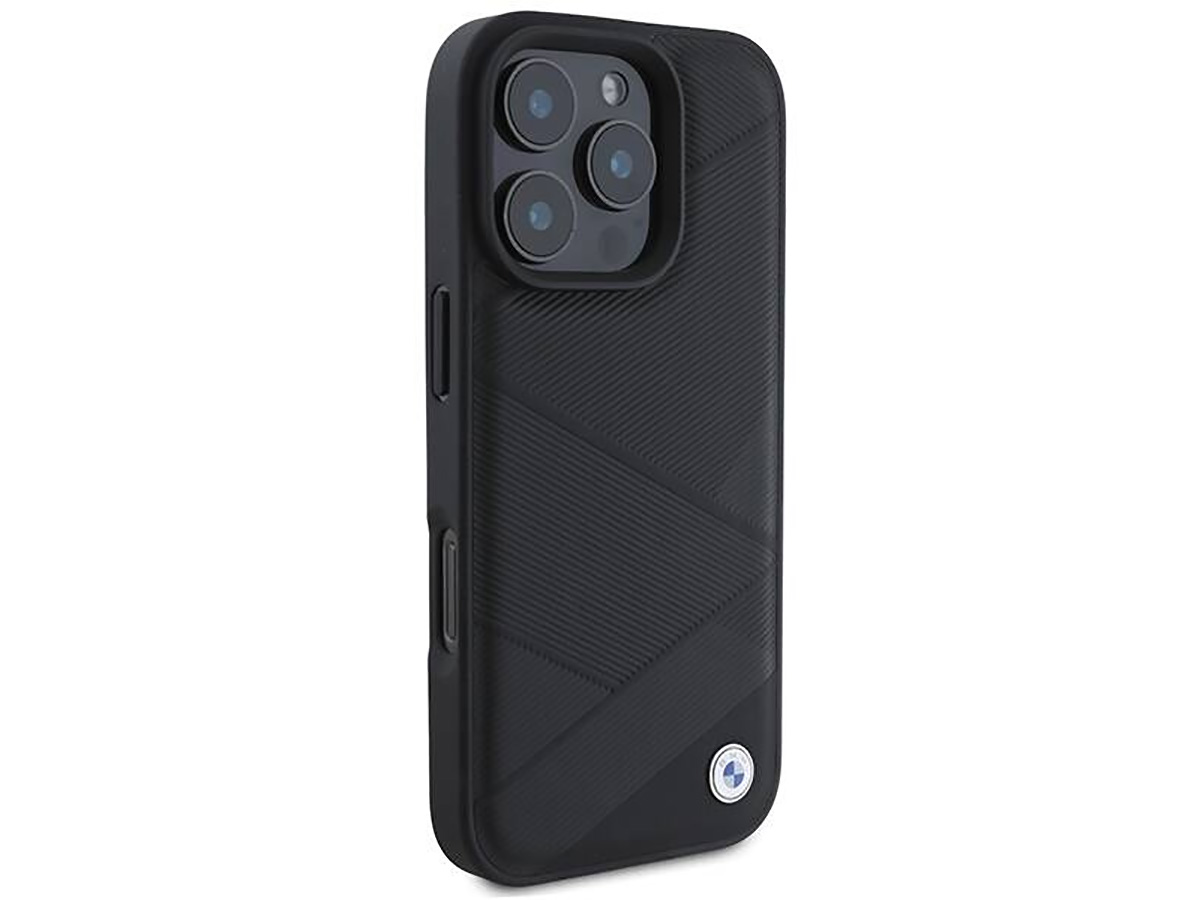 BMW Textured Leather Case Zwart - iPhone 16 Pro hoesje