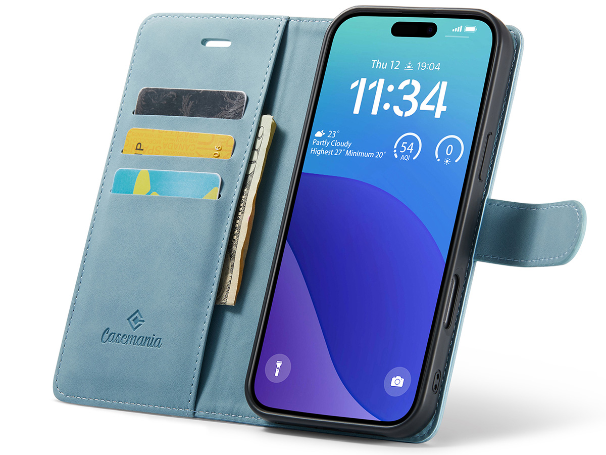 CaseMania 2in1 Magnetic Bookcase Aqua - iPhone 16 Pro Hoesje