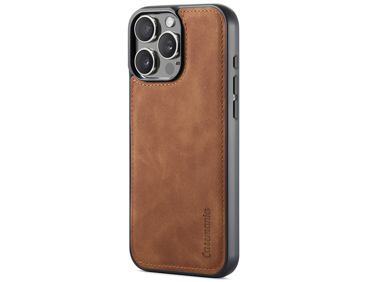 CaseMania 2in1 Magnetic Bookcase Cognac - iPhone 16 Pro Hoesje