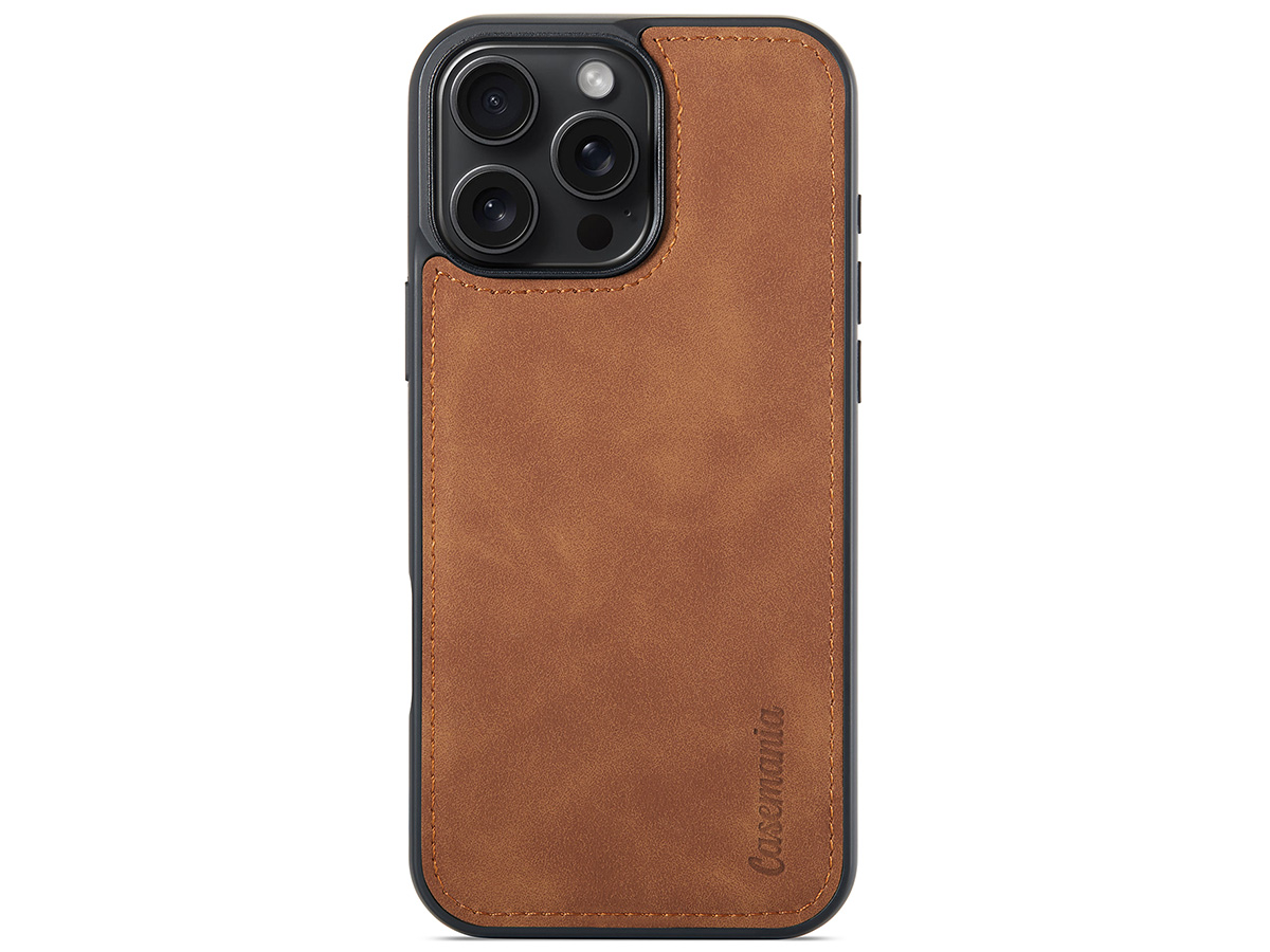 CaseMania 2in1 Magnetic Bookcase Cognac - iPhone 16 Pro Hoesje