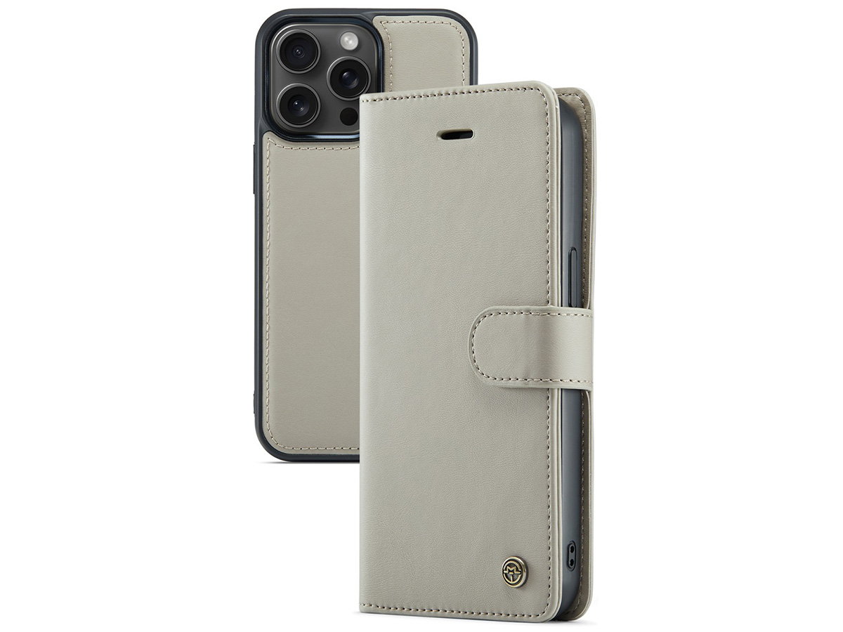 CaseMania 2in1 Magnetic Bookcase Titan Grey - iPhone 16 Pro Hoesje