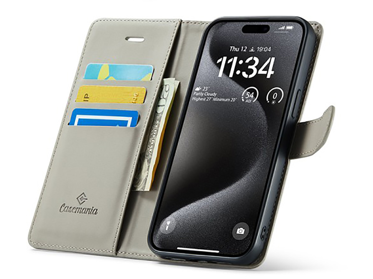 CaseMania 2in1 Magnetic Bookcase Titan Grey - iPhone 16 Pro Hoesje