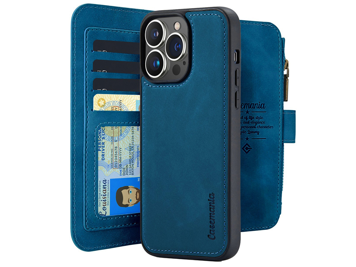 CaseMania 2in1 Wallet Ritsvak Case Donkerblauw - iPhone 16 Pro Hoesje