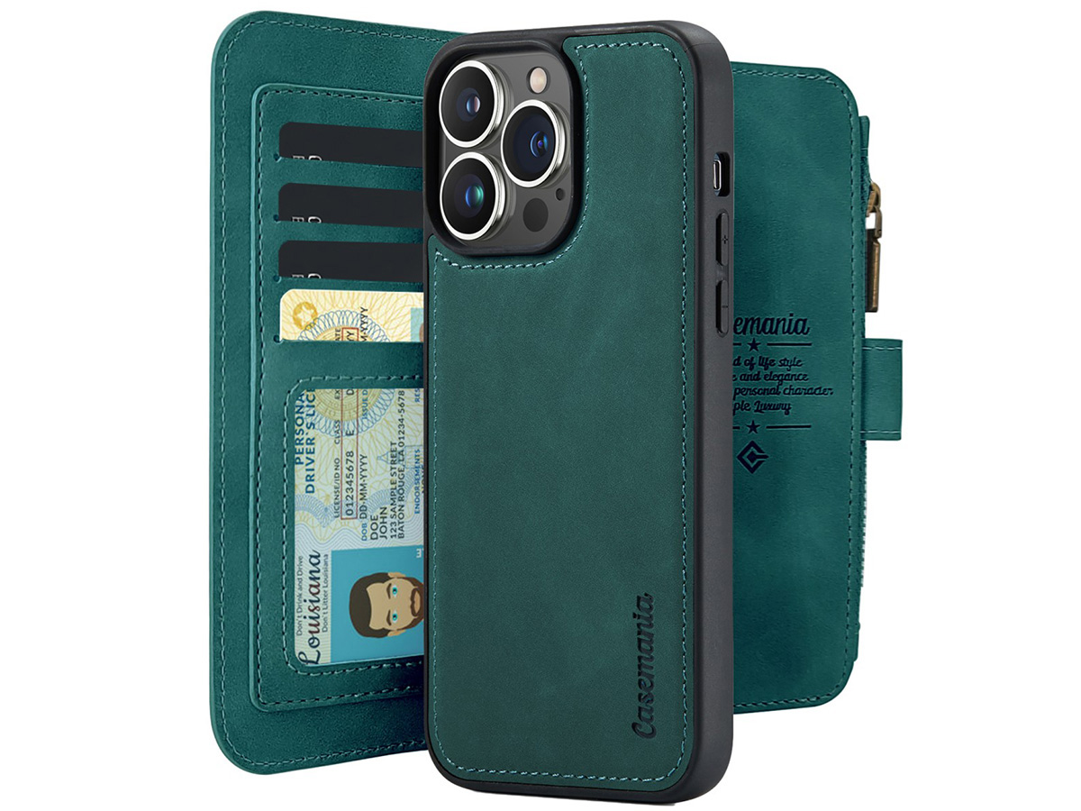 CaseMania 2in1 Wallet Ritsvak Case Groen - iPhone 16 Pro Hoesje