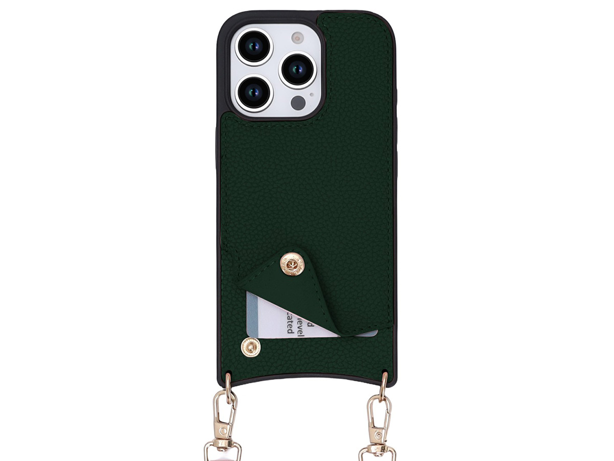 CaseMania Crossbody Card Case met Koord - iPhone 16 Pro Hoesje Groen