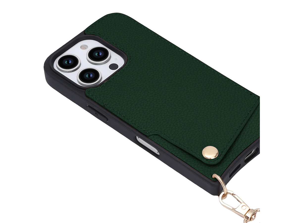 CaseMania Crossbody Card Case met Koord - iPhone 16 Pro Hoesje Groen