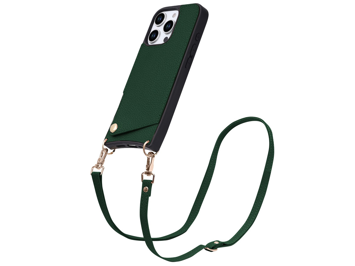 CaseMania Crossbody Card Case met Koord - iPhone 16 Pro Hoesje Groen