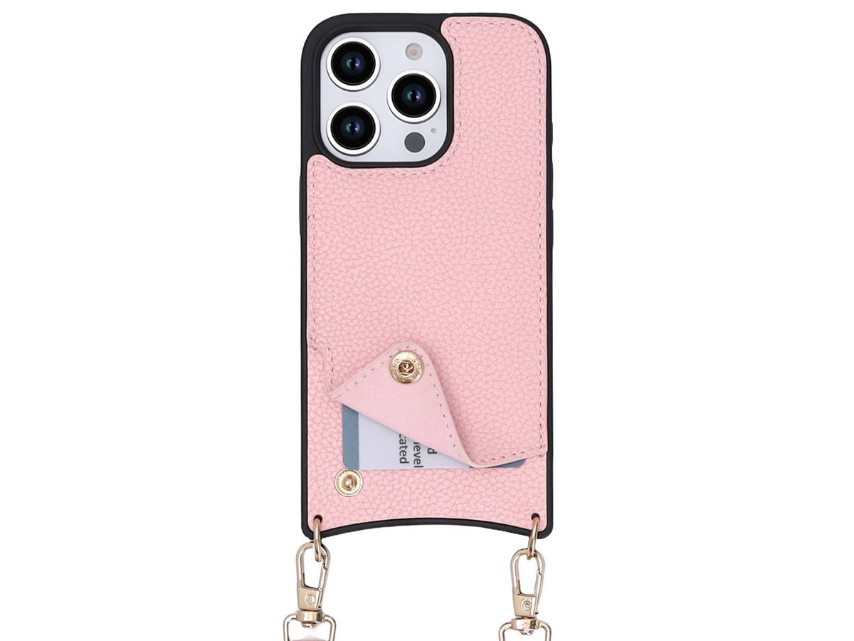 CaseMania Crossbody Card Case met Koord - iPhone 16 Pro Hoesje Roze