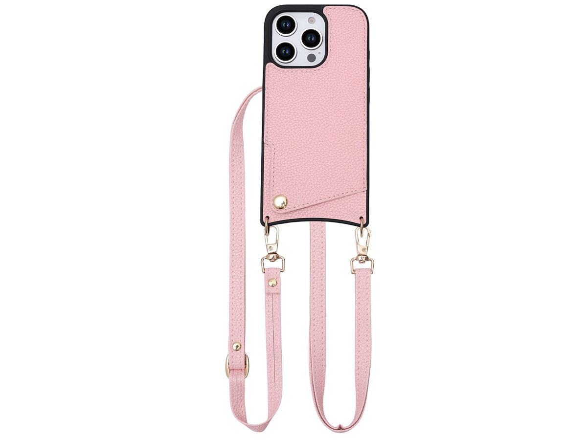 CaseMania Crossbody Card Case met Koord - iPhone 16 Pro Hoesje Roze