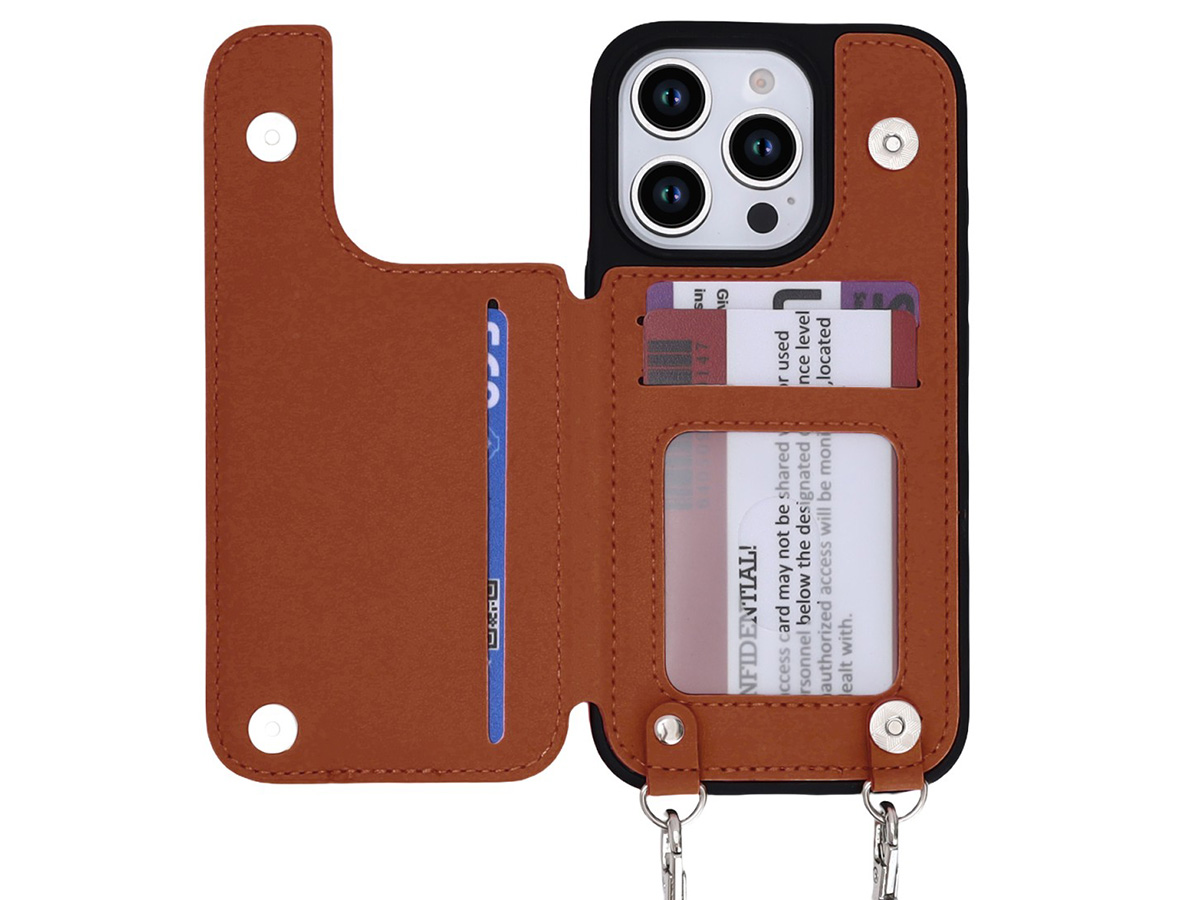 CaseMania Crossbody Wallet Case met Koord - iPhone 16 Pro Hoesje Cognac