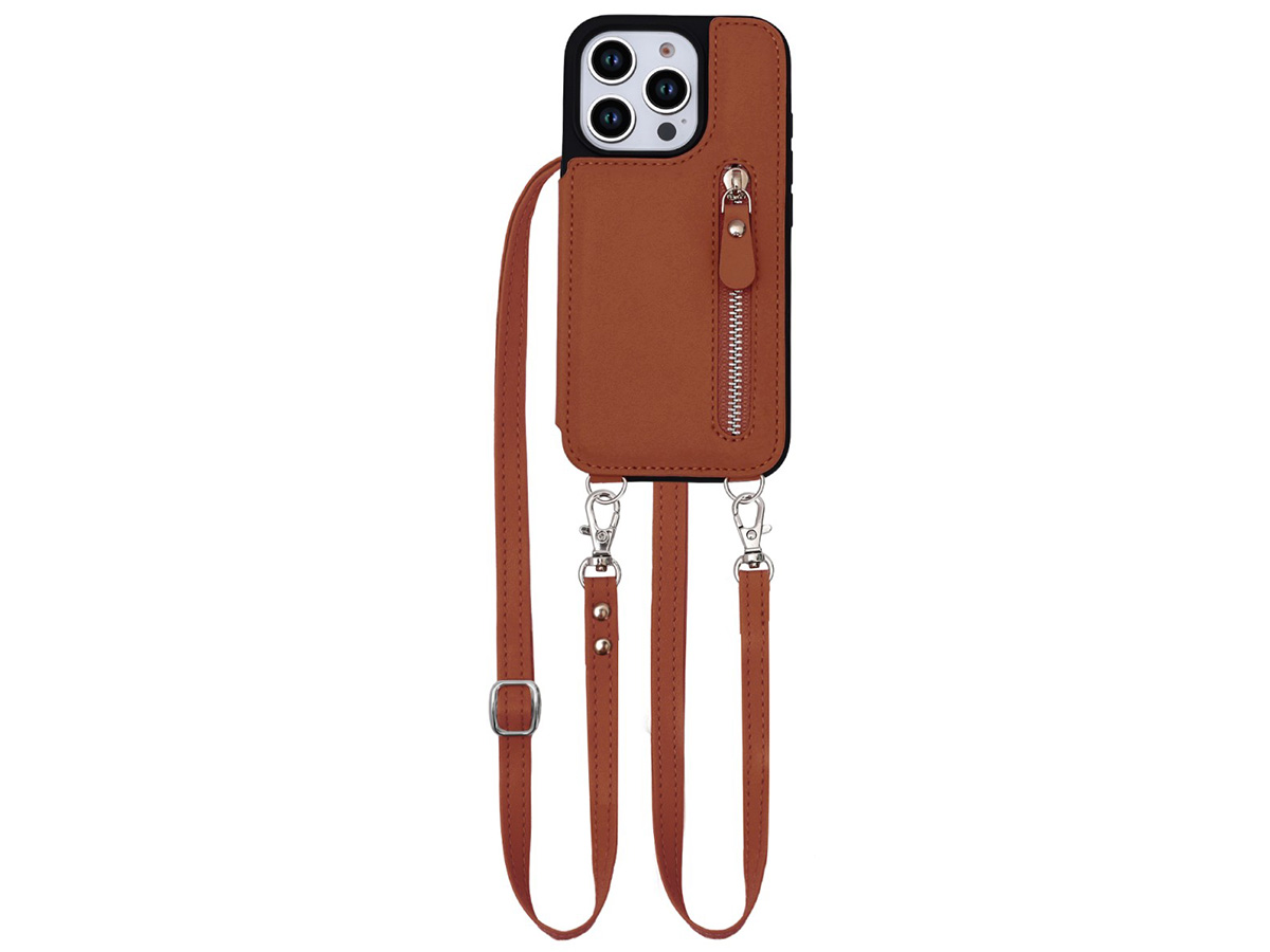 CaseMania Crossbody Wallet Case met Koord - iPhone 16 Pro Hoesje Cognac