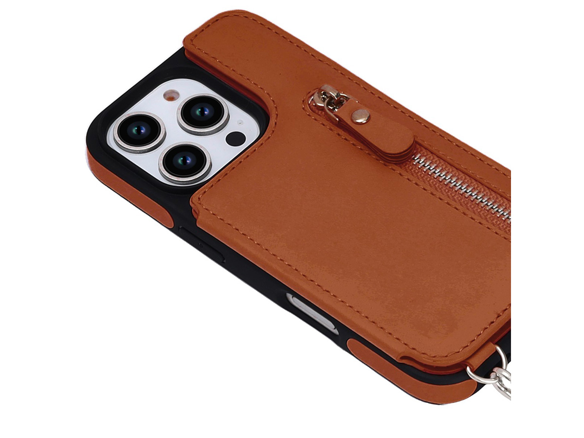 CaseMania Crossbody Wallet Case met Koord - iPhone 16 Pro Hoesje Cognac