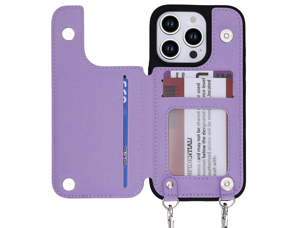 CaseMania Crossbody Wallet Case met Koord - iPhone 16 Pro Hoesje Lila Paars