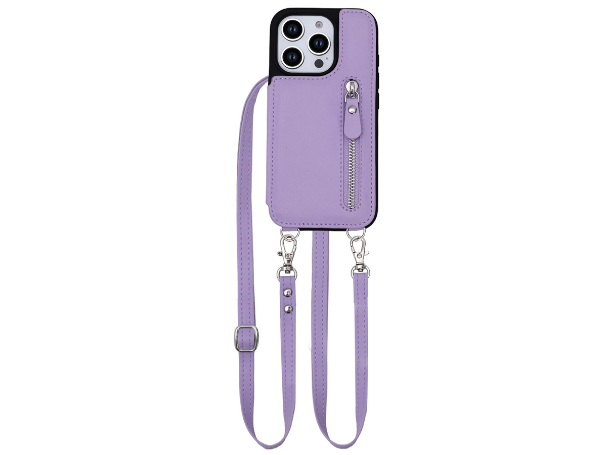 CaseMania Crossbody Wallet Case met Koord - iPhone 16 Pro Hoesje Lila Paars