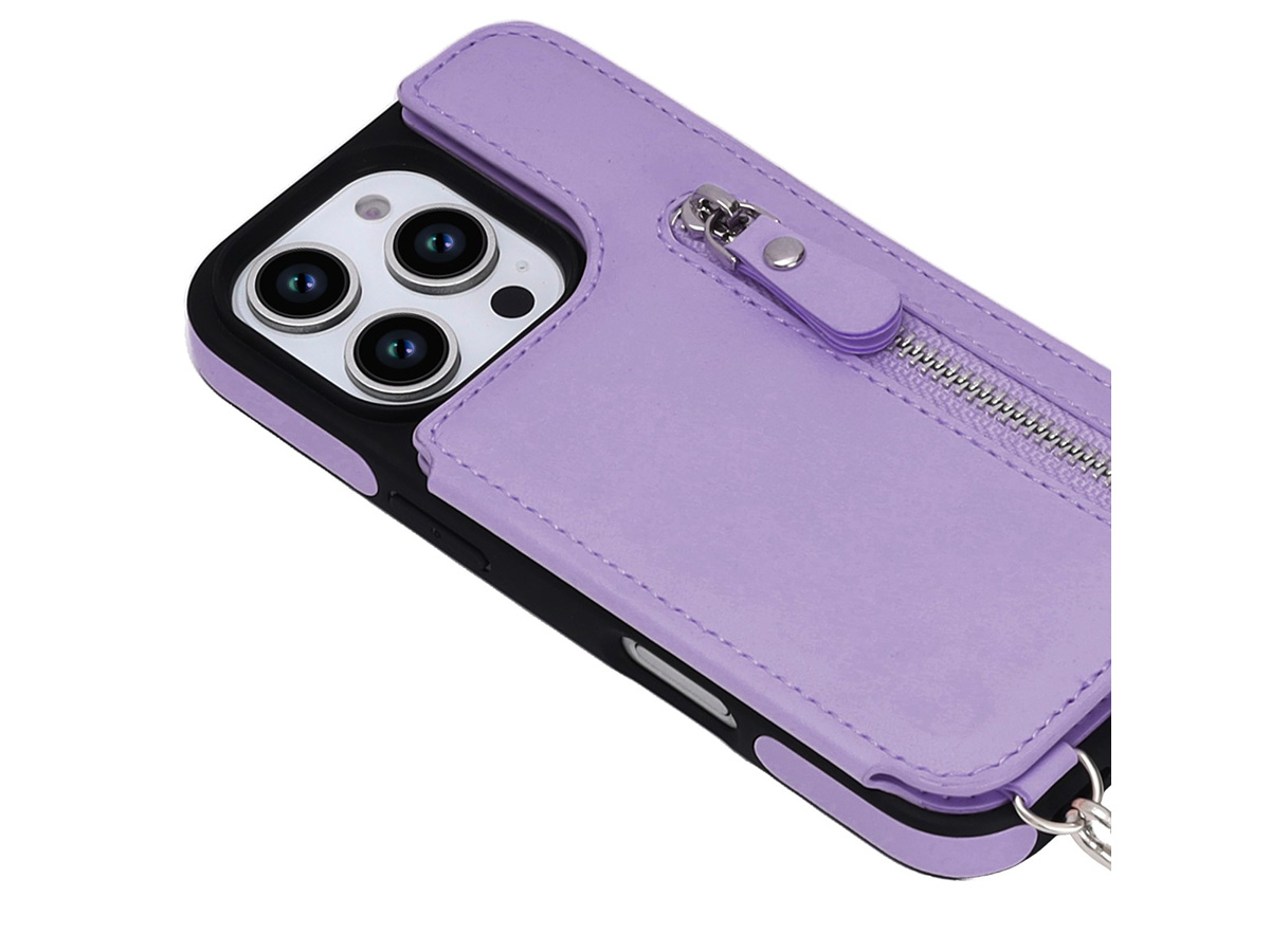 CaseMania Crossbody Wallet Case met Koord - iPhone 16 Pro Hoesje Lila Paars