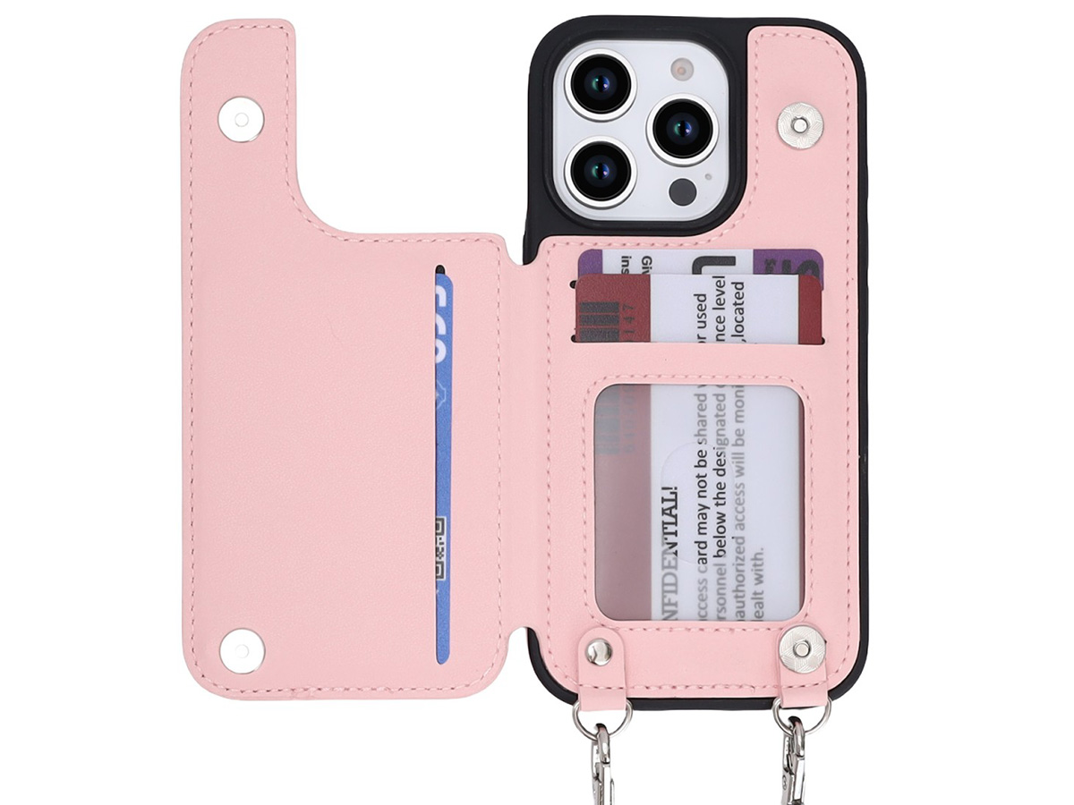 CaseMania Crossbody Wallet Case met Koord - iPhone 16 Pro Hoesje Roze