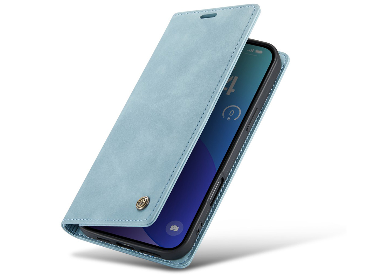 CaseMania Vintage Slim Bookcase Aqua - iPhone 16 Pro hoesje