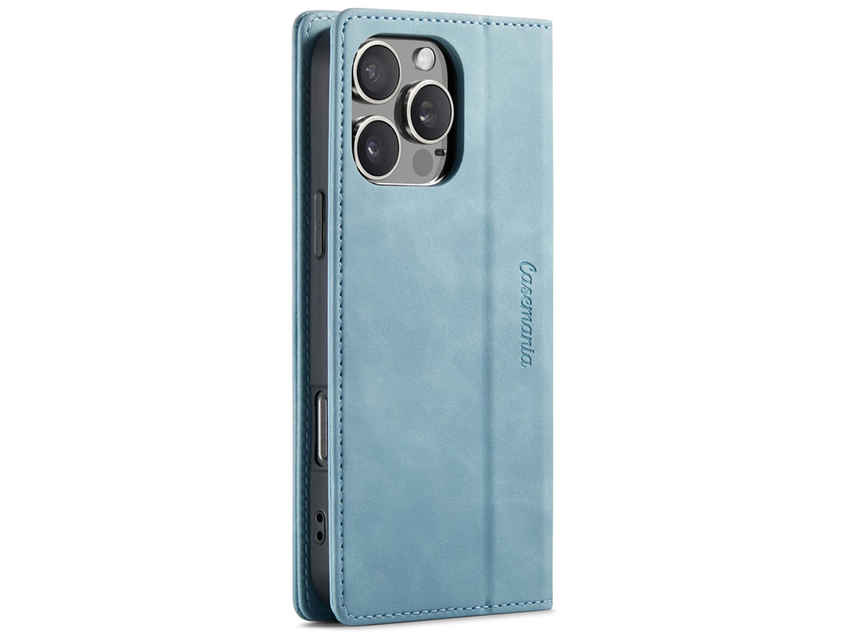 CaseMania Vintage Slim Bookcase Aqua - iPhone 16 Pro hoesje