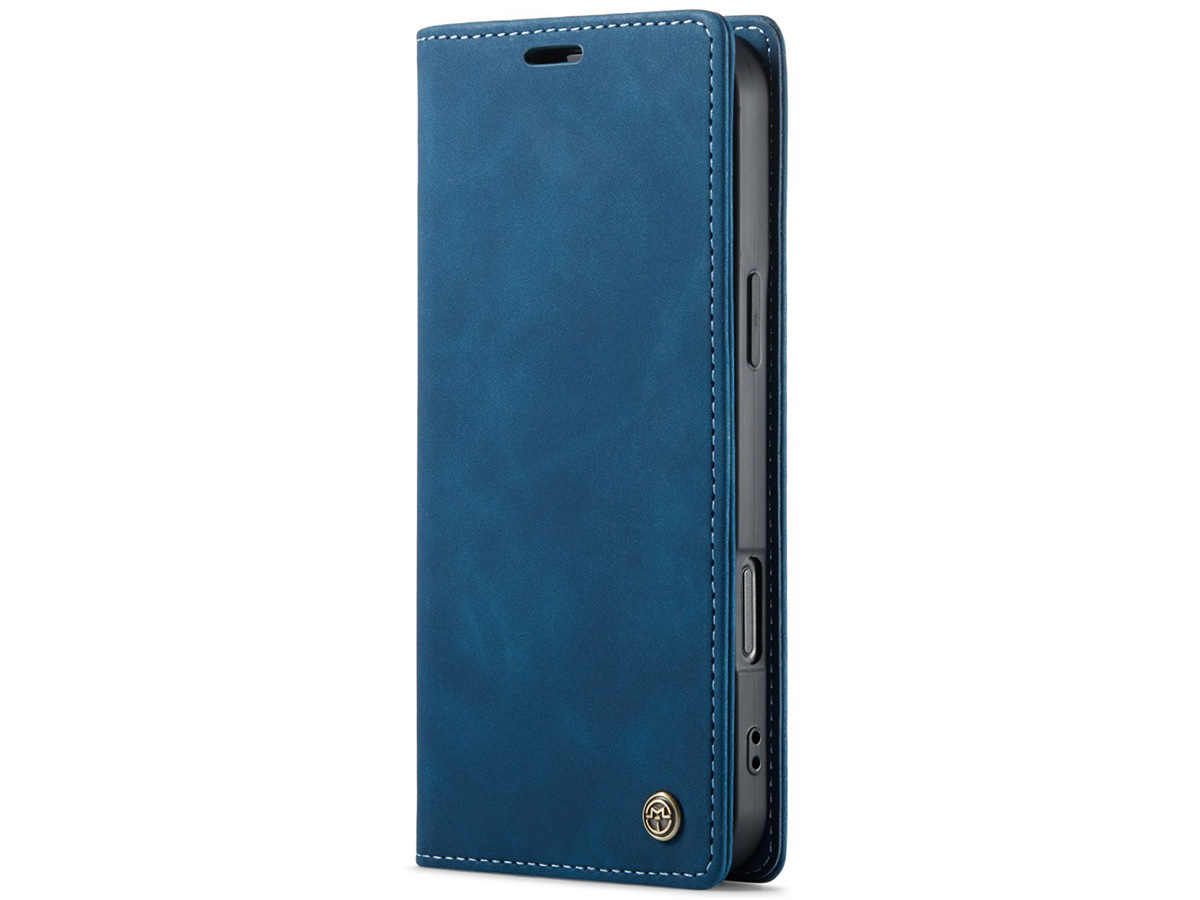 CaseMania Vintage Slim Bookcase Donkerblauw - iPhone 16 Pro hoesje