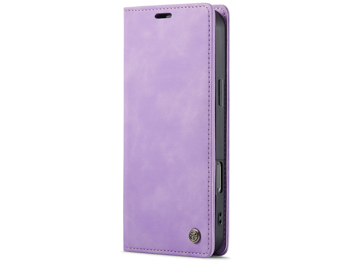 CaseMania Vintage Slim Bookcase Lila Paars - iPhone 16 Pro hoesje