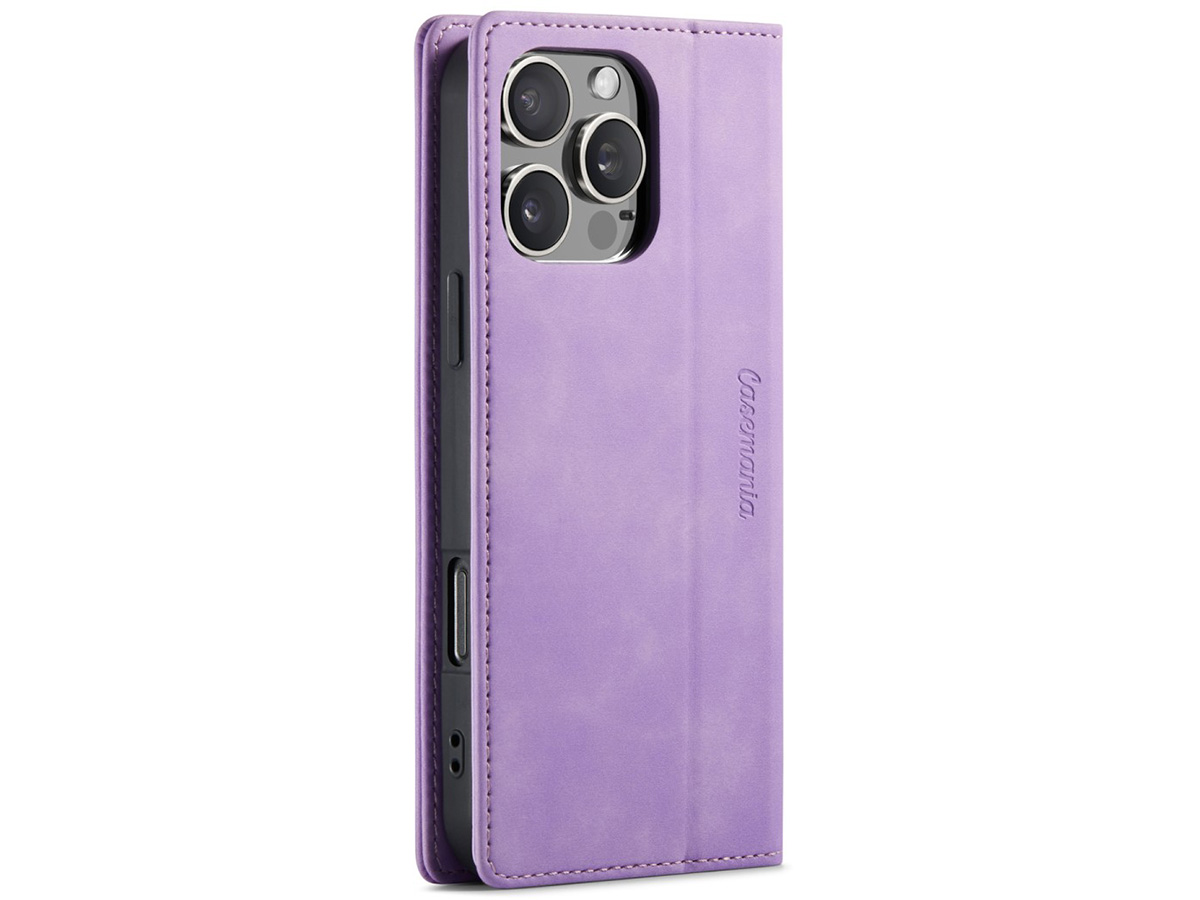 CaseMania Vintage Slim Bookcase Lila Paars - iPhone 16 Pro hoesje