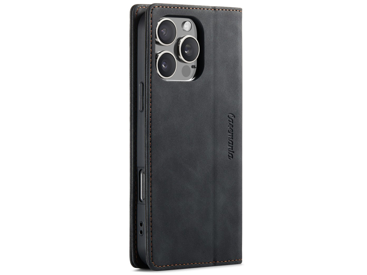 CaseMania Vintage Slim Bookcase Zwart - iPhone 16 Pro hoesje