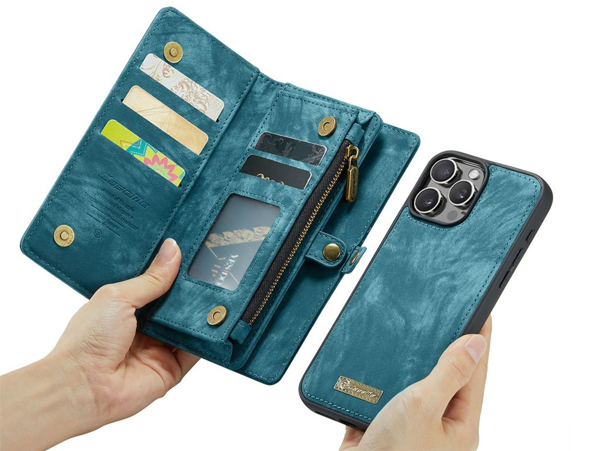 CaseMe 2in1 Wallet Case met Ritsvak Blauw - iPhone 16 Pro Hoesje