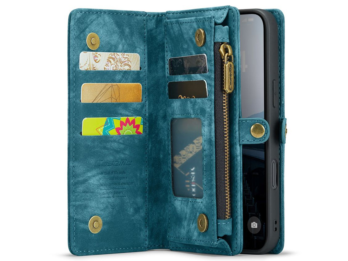 CaseMe 2in1 Wallet Case met Ritsvak Blauw - iPhone 16 Pro Hoesje