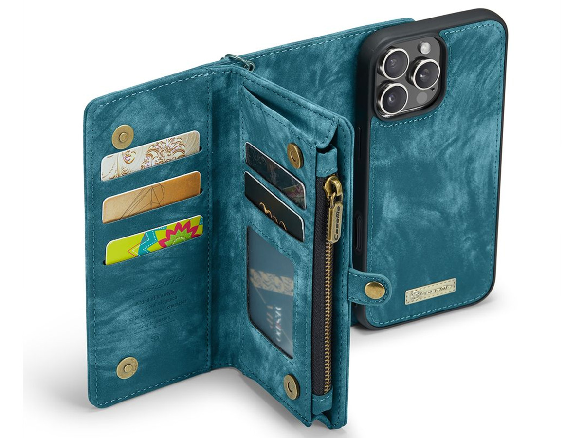 CaseMe 2in1 Wallet Case met Ritsvak Blauw - iPhone 16 Pro Hoesje