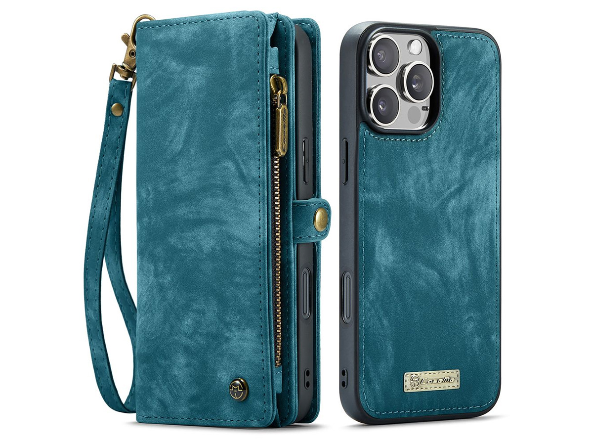 CaseMe 2in1 Wallet Case met Ritsvak Blauw - iPhone 16 Pro Hoesje