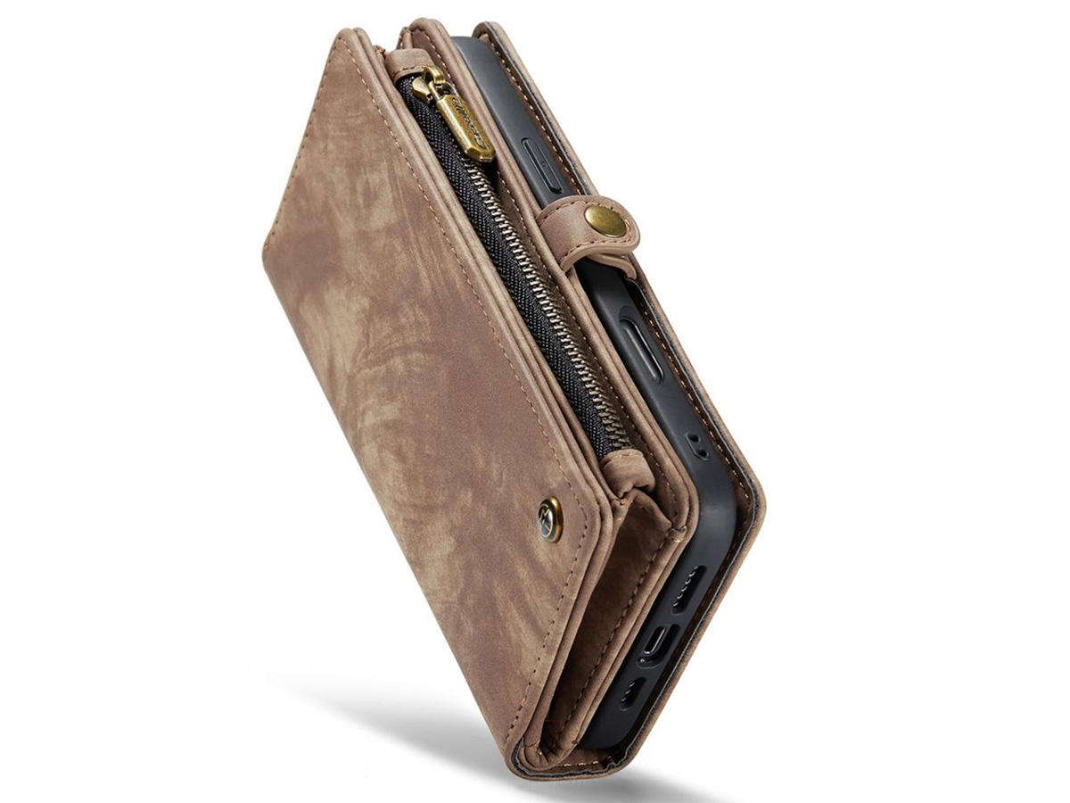 CaseMe 2in1 Wallet Case met Ritsvak Bruin - iPhone 16 Pro Hoesje