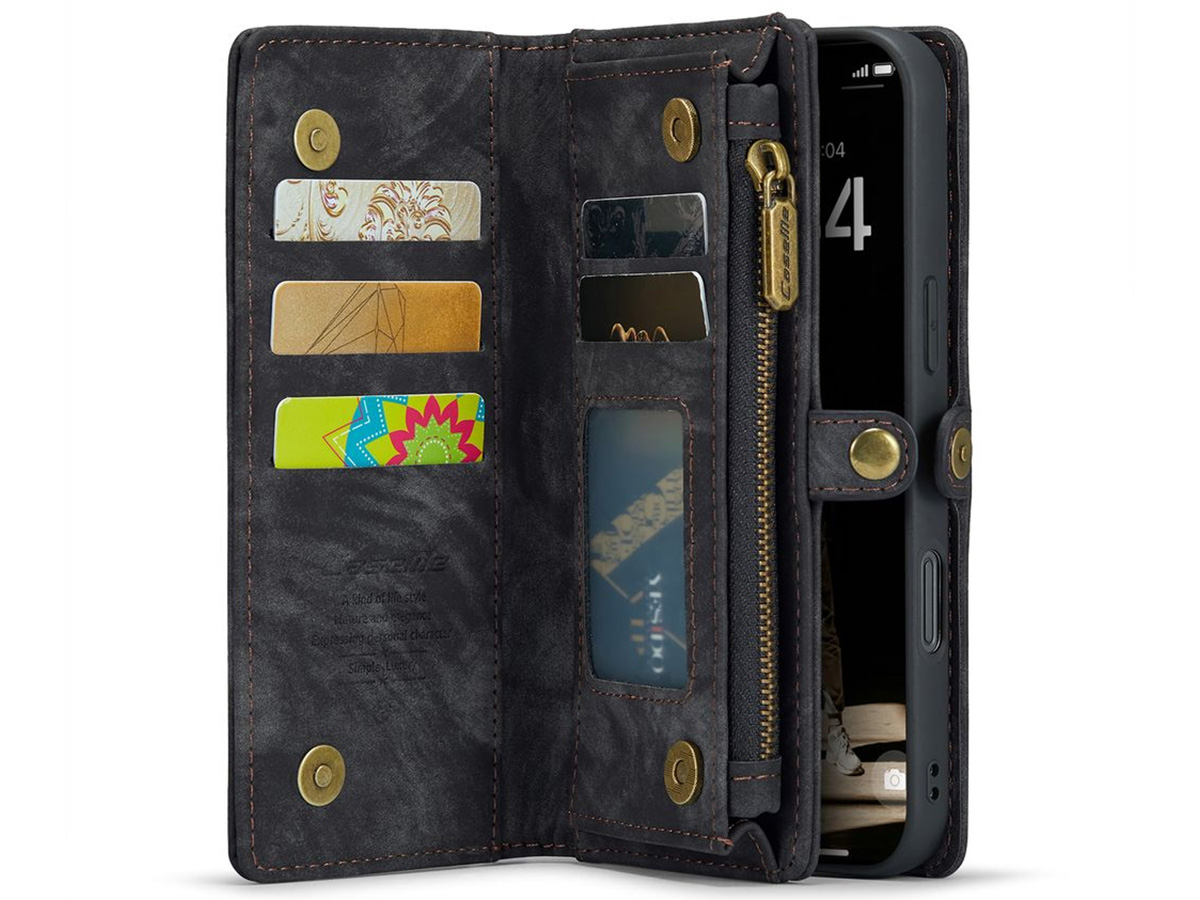 CaseMe 2in1 Wallet Case met Ritsvak Zwart - iPhone 16 Pro Hoesje