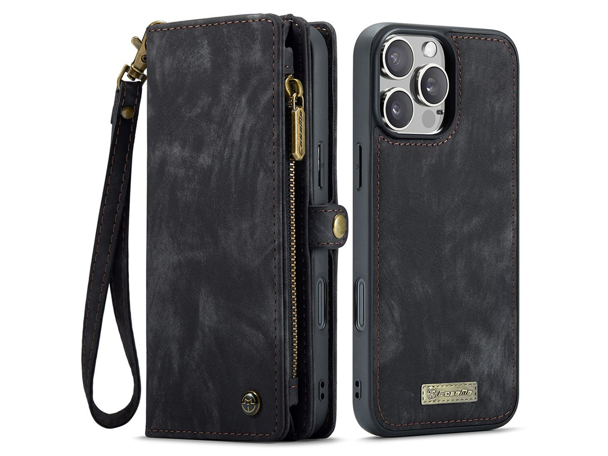 CaseMe 2in1 Wallet Case met Ritsvak Zwart - iPhone 16 Pro Hoesje