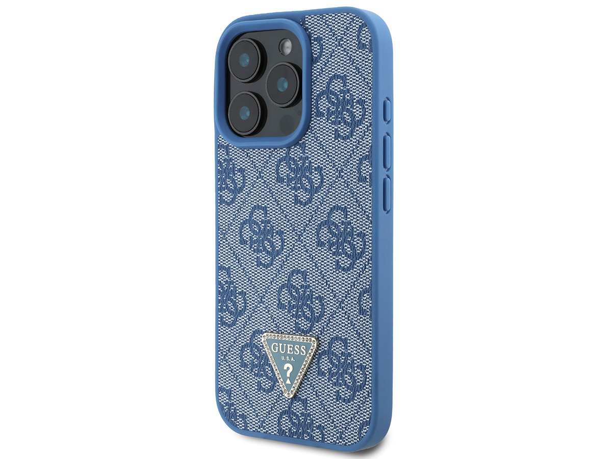 Guess 4G Monogram Necklace Case Blauw - iPhone 16 Pro hoesje met Koord