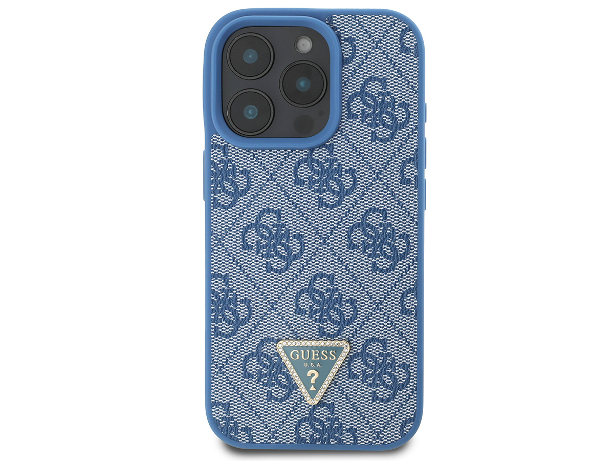 Guess 4G Monogram Necklace Case Blauw - iPhone 16 Pro hoesje met Koord