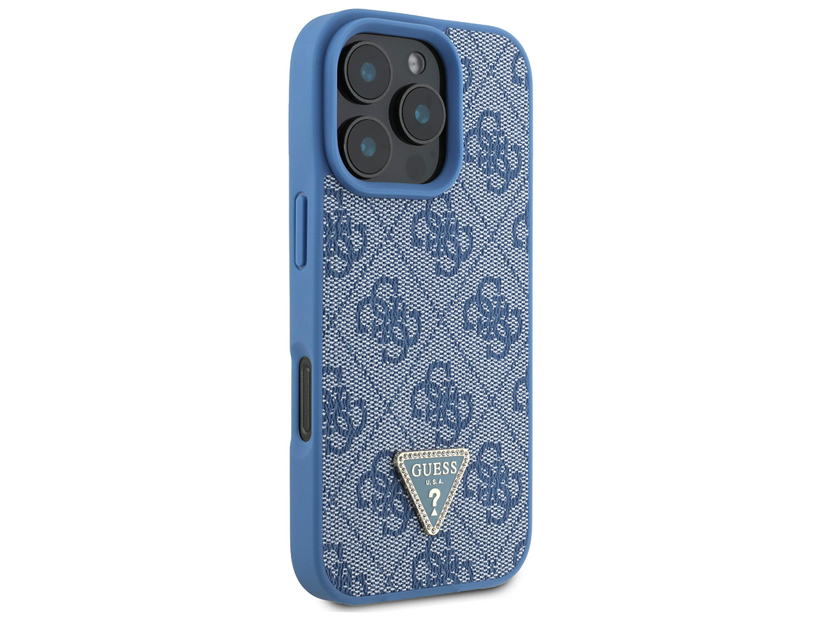 Guess 4G Monogram Necklace Case Blauw - iPhone 16 Pro hoesje met Koord