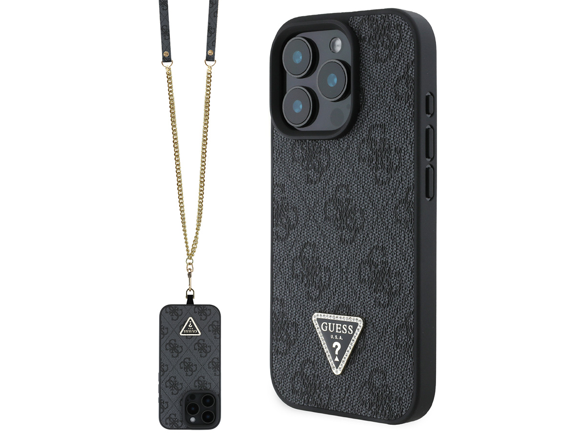 Guess 4G Monogram Necklace Case Grijs - iPhone 16 Pro hoesje met Koord