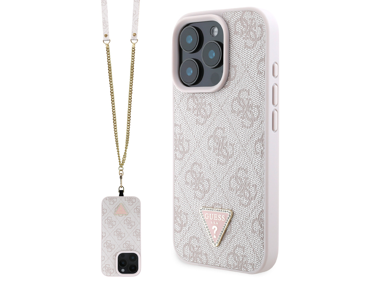 Guess 4G Monogram Necklace Case Roze - iPhone 16 Pro hoesje met Koord