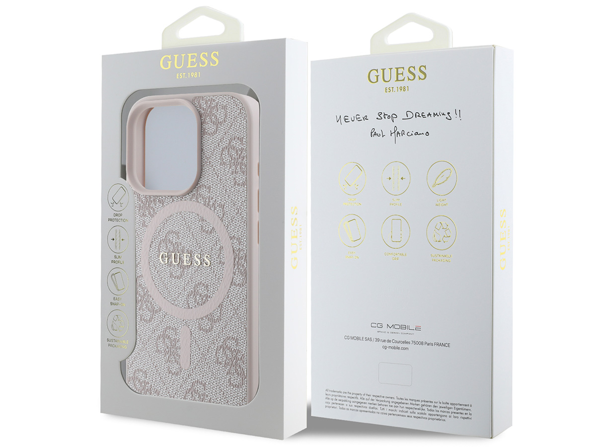 Guess 4G Monogram MagSafe Case Roze - iPhone 16 Pro hoesje